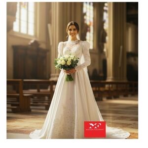 ALFRED ANGELO CUTOUT BEADED LONG SLEEVES WEDDING GOWN SIZE 6-7